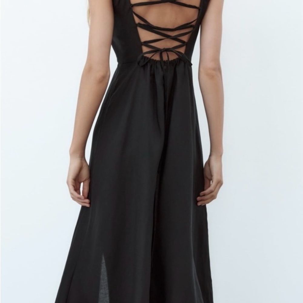Zara Linen Blend Lace-Up Midi Dress